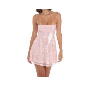 NEW LUCY IN THE SKY women's doll baby sequin mini dress in iridescent pink